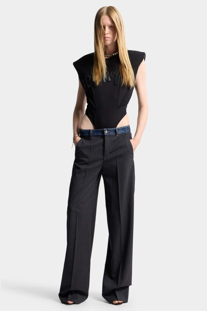 Donkere Rebel Rider Wash hybride denim loszittende broek Donkere Rebel Rider Wash hybride denim loszittende broek
