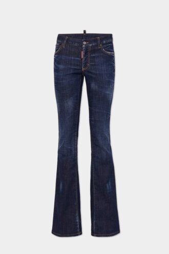 Donkere, strakke wassing, medium taille, flared Jeans