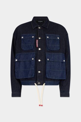 Donkergewassen cargo-Jeans-jasje