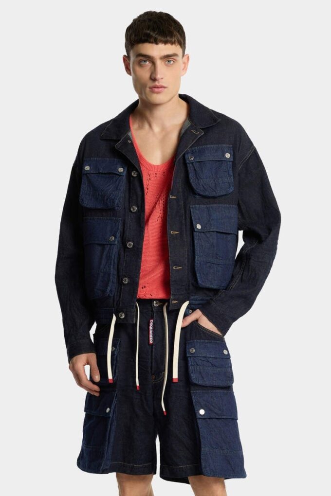 Donkergewassen cargo-Jeans-jasje Donkergewassen cargo-Jeans-jasje