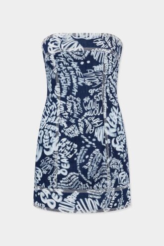 Donkergewassen Rebel Hibiscus-denimjurk