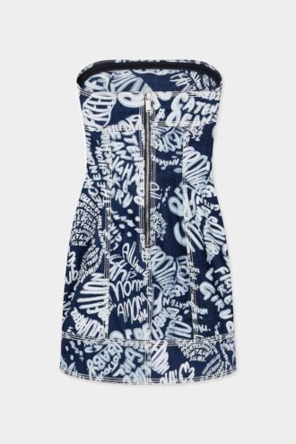 Donkergewassen Rebel Hibiscus-denimjurk