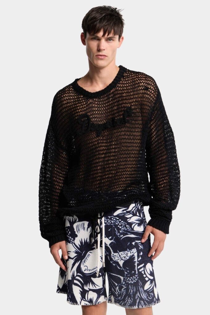 Dsquared2 kenmerkende pullover met opengewerkt patroon Dsquared2 kenmerkende pullover met opengewerkt patroon