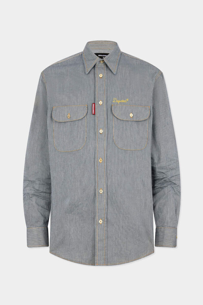 Gestreepte denim Canadees vintage overhemd Gestreepte denim Canadees vintage overhemd