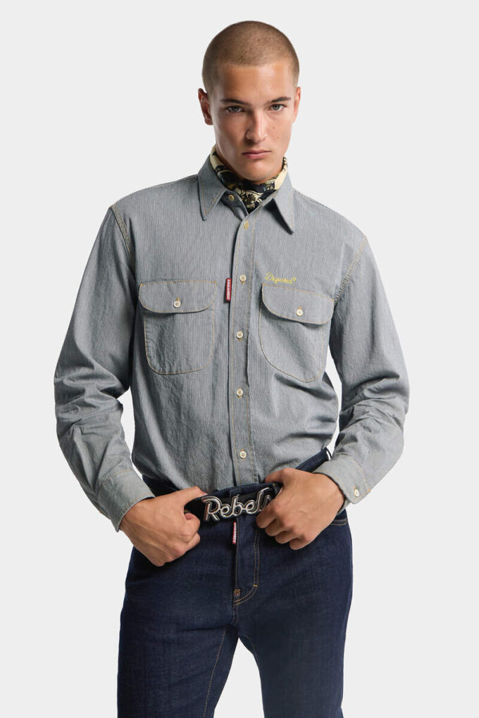 Gestreepte denim Canadees vintage overhemd Gestreepte denim Canadees vintage overhemd