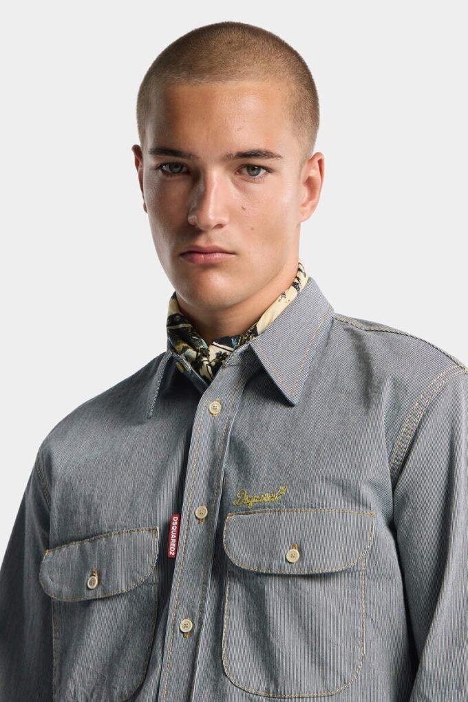 Gestreepte denim Canadees vintage overhemd Gestreepte denim Canadees vintage overhemd