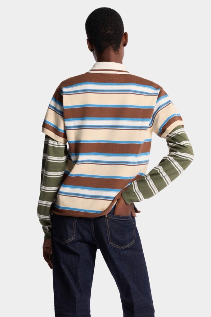 Gestreepte gebreide polo met lange mouwen Gestreepte gebreide polo met lange mouwen