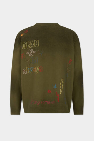 Handgemaakte pullover met V-hals en krabbels