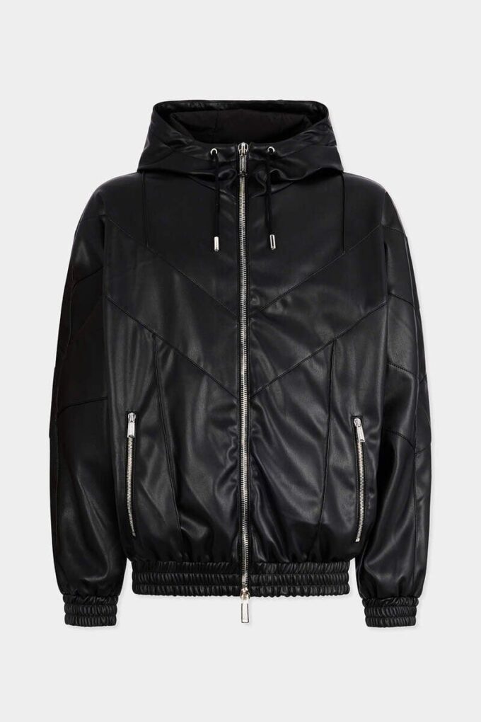 Hoodie met ritssluiting van imitatieleer Hoodie met ritssluiting van imitatieleer