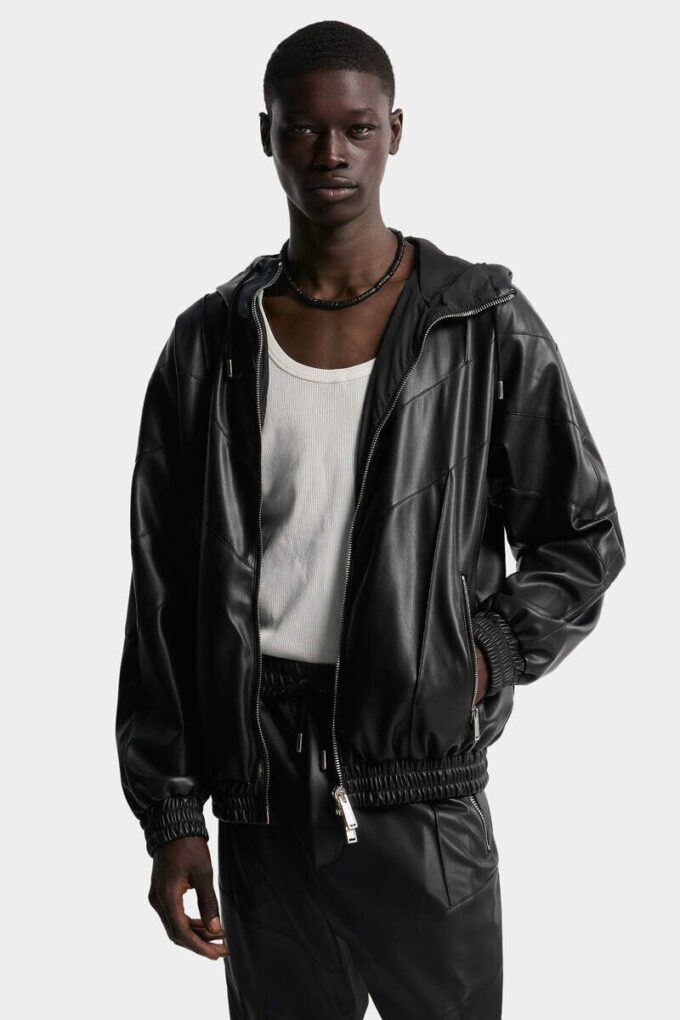 Hoodie met ritssluiting van imitatieleer Hoodie met ritssluiting van imitatieleer