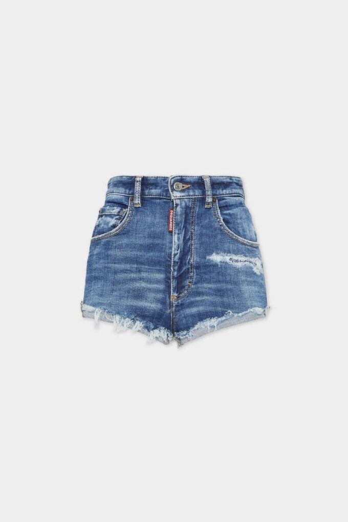 Hotpants met hoge taille en medium wassing Hotpants met hoge taille en medium wassing
