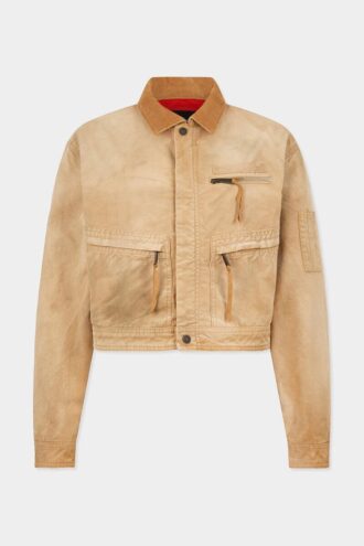 Kledingstukgeverfde utility-bomber met distressed-look