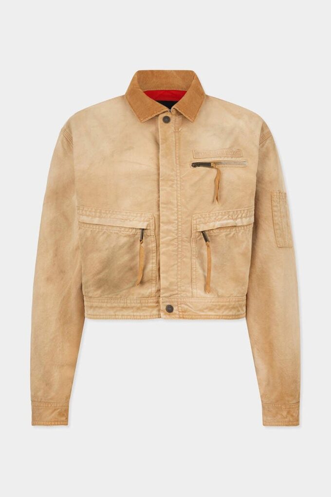 Kledingstukgeverfde utility-bomber met distressed-look Kledingstukgeverfde utility-bomber met distressed-look