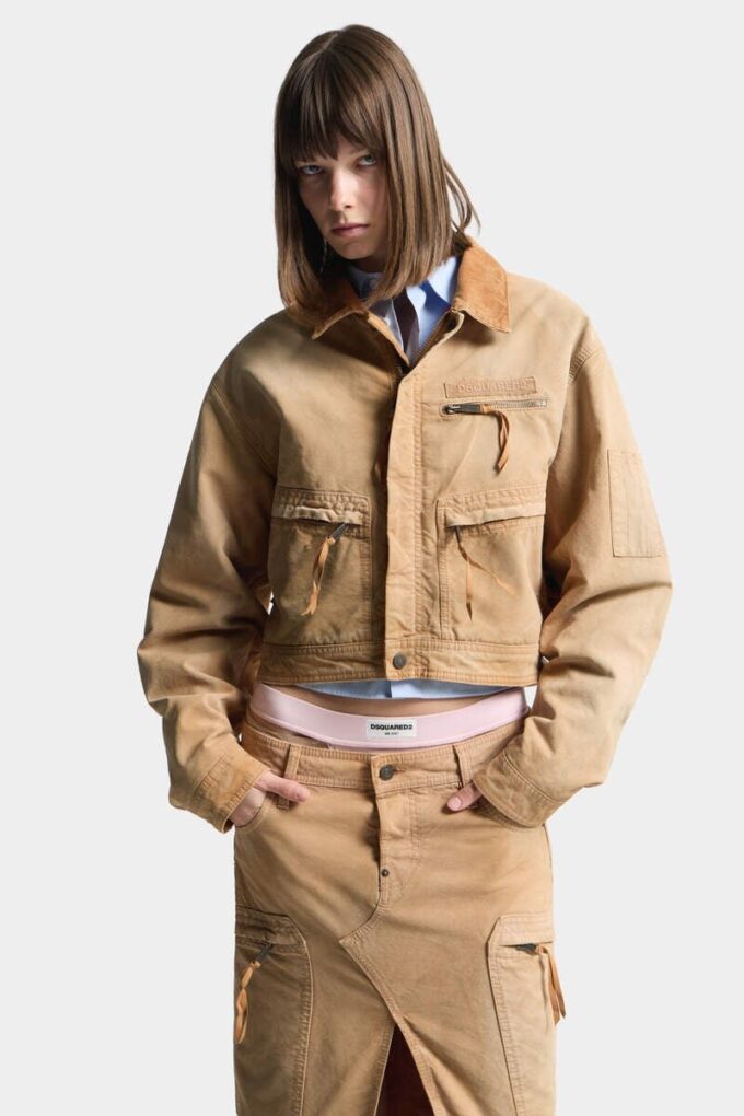 Kledingstukgeverfde utility-bomber met distressed-look Kledingstukgeverfde utility-bomber met distressed-look