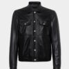 Lederen boxy Jeans-jasje Lederen boxy Jeans-jasje