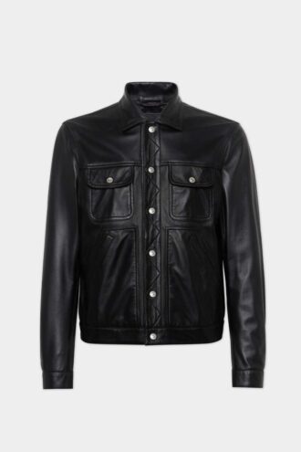 Lederen boxy Jeans-jasje