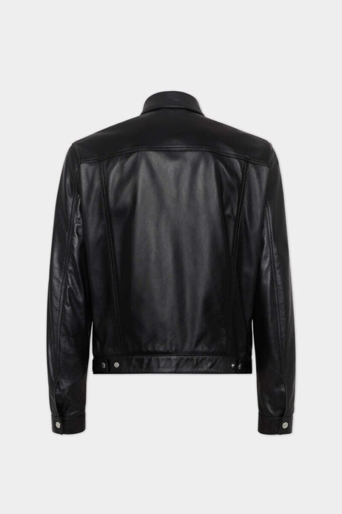 Lederen boxy Jeans-jasje Lederen boxy Jeans-jasje