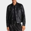 Lederen boxy Jeans-jasje Lederen boxy Jeans-jasje