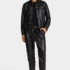 Lederen boxy Jeans-jasje Lederen boxy Jeans-jasje