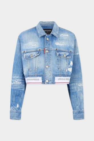Licht gewassen boxy Jeans-jasje Licht gewassen boxy Jeans-jasje