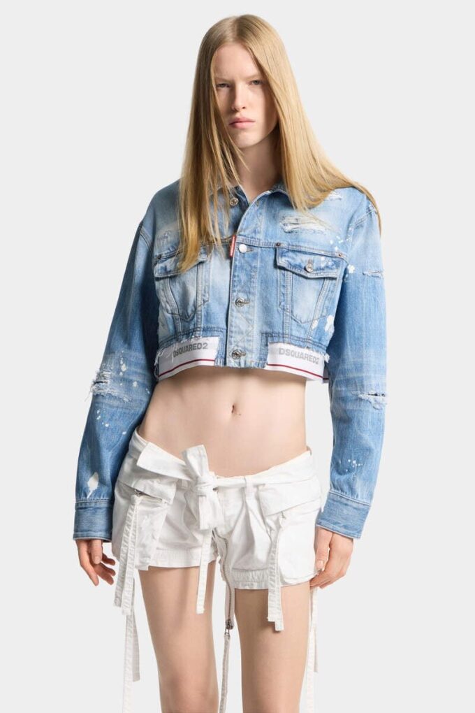 Licht gewassen boxy Jeans-jasje Licht gewassen boxy Jeans-jasje