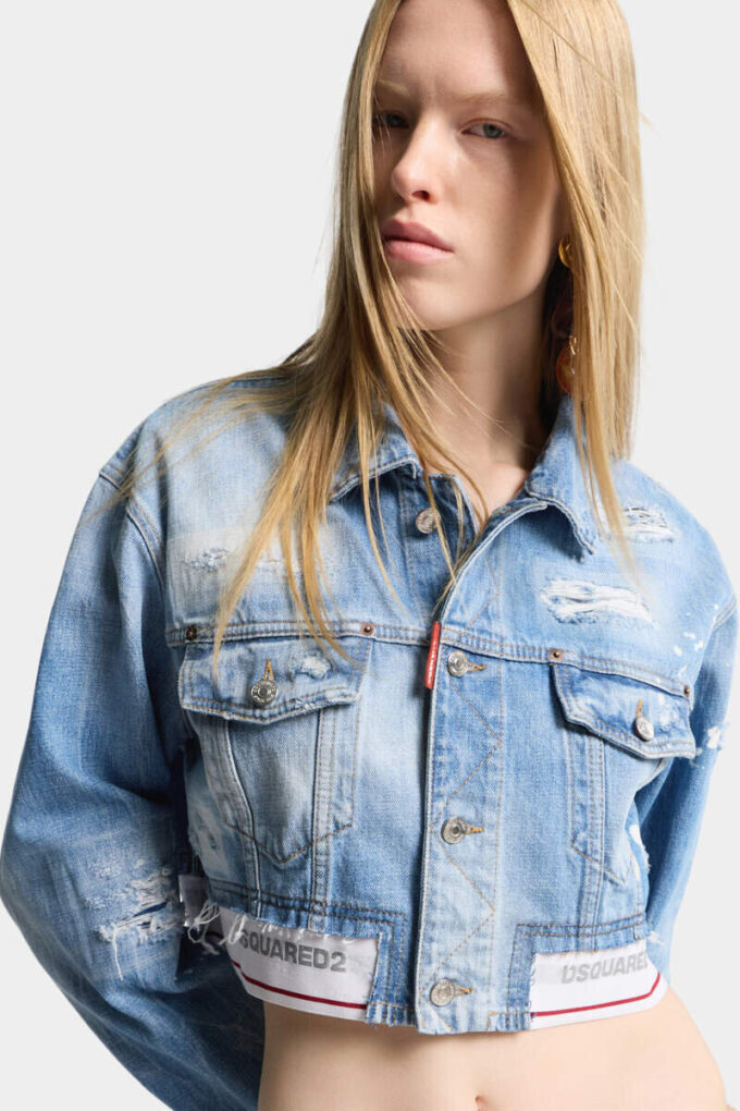 Licht gewassen boxy Jeans-jasje Licht gewassen boxy Jeans-jasje