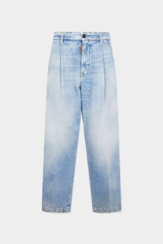 Licht gewassen denim broek met één plooi