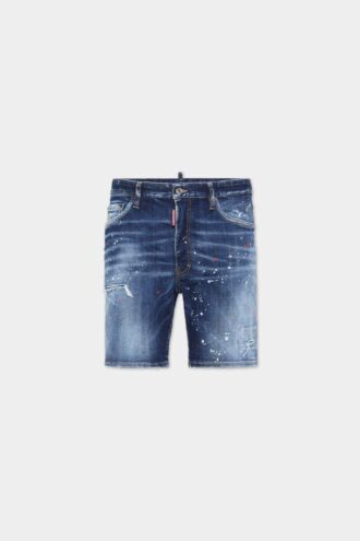 Marineblauwe korte broek met middelgrote rode stippen Marineblauwe korte broek met middelgrote rode stippen