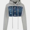 Medium gescheurde wassing denim mix cropped hybride hoodie Medium gescheurde wassing denim mix cropped hybride hoodie