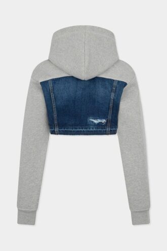 Medium gescheurde wassing denim mix cropped hybride hoodie Medium gescheurde wassing denim mix cropped hybride hoodie