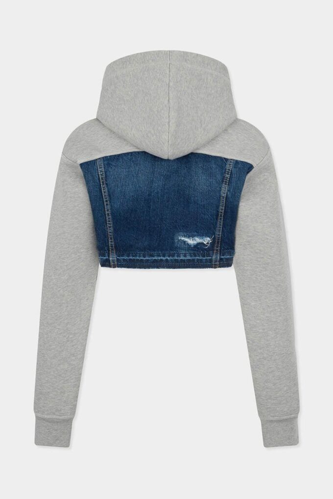 Medium gescheurde wassing denim mix cropped hybride hoodie Medium gescheurde wassing denim mix cropped hybride hoodie