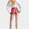 Oxford-denim hotpants met hoge taille Oxford-denim hotpants met hoge taille