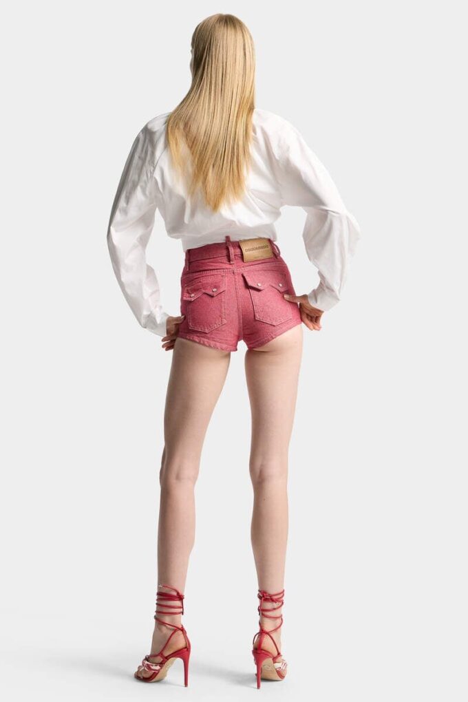 Oxford-denim hotpants met hoge taille Oxford-denim hotpants met hoge taille