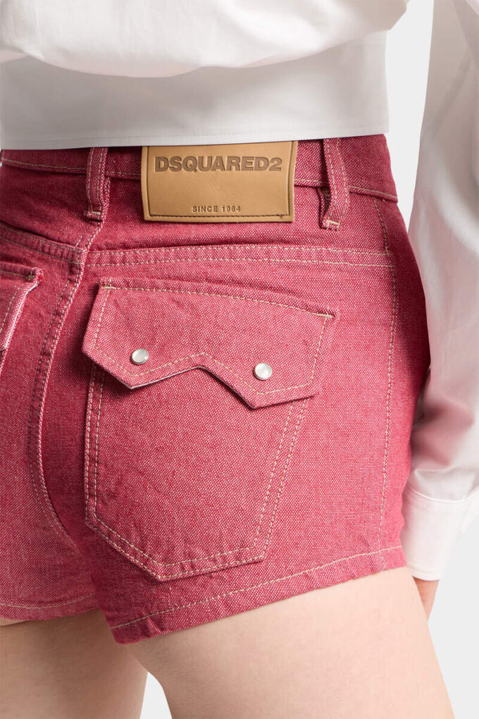 Oxford-denim hotpants met hoge taille Oxford-denim hotpants met hoge taille