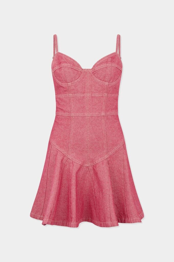 Oxford-denim jurk met volants Oxford-denim jurk met volants
