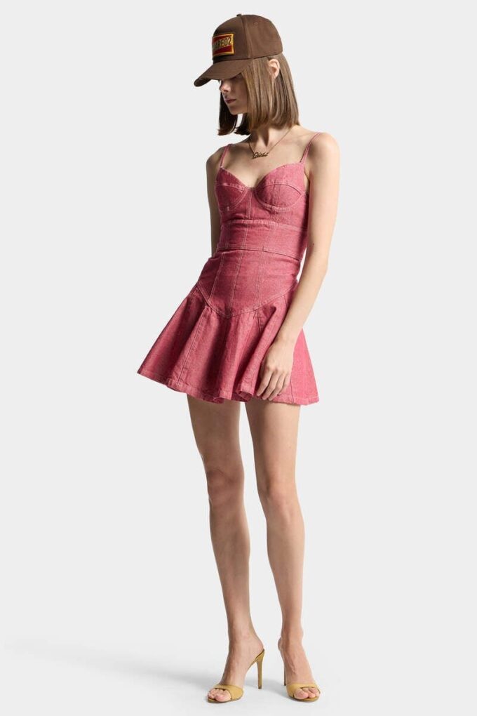 Oxford-denim jurk met volants Oxford-denim jurk met volants