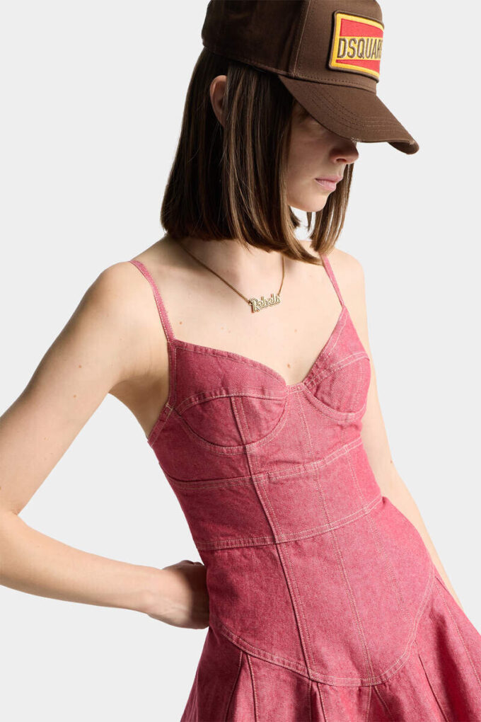 Oxford-denim jurk met volants Oxford-denim jurk met volants