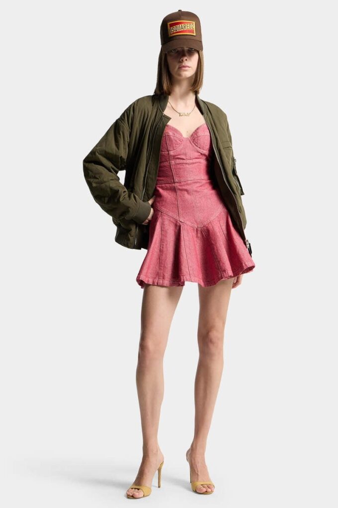 Oxford-denim jurk met volants Oxford-denim jurk met volants