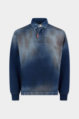 Polo met lange mouwen en denimeffect Polo met lange mouwen en denimeffect