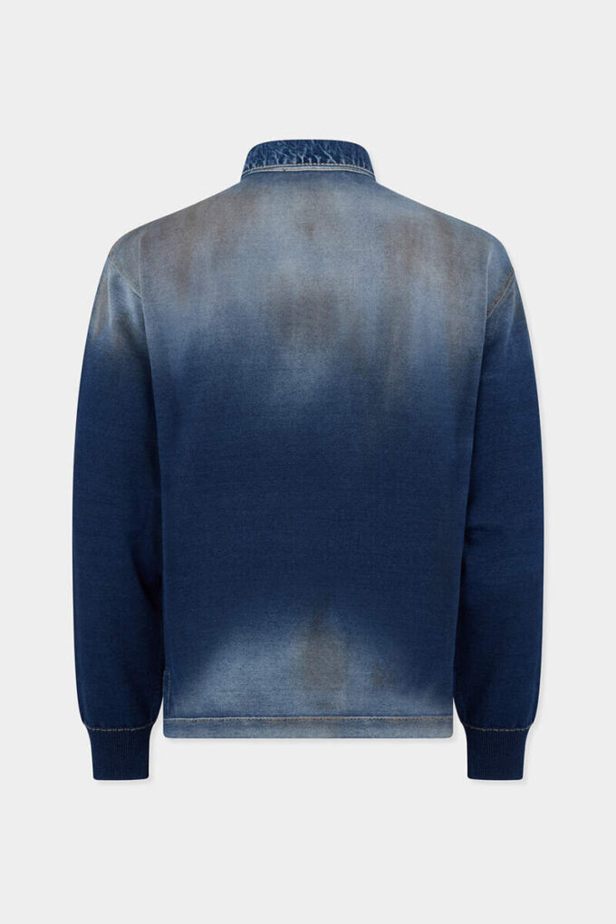 Polo met lange mouwen en denimeffect