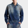 Polo met lange mouwen en denimeffect