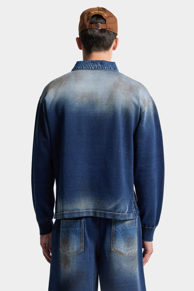 Polo met lange mouwen en denimeffect