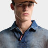 Polo met lange mouwen en denimeffect