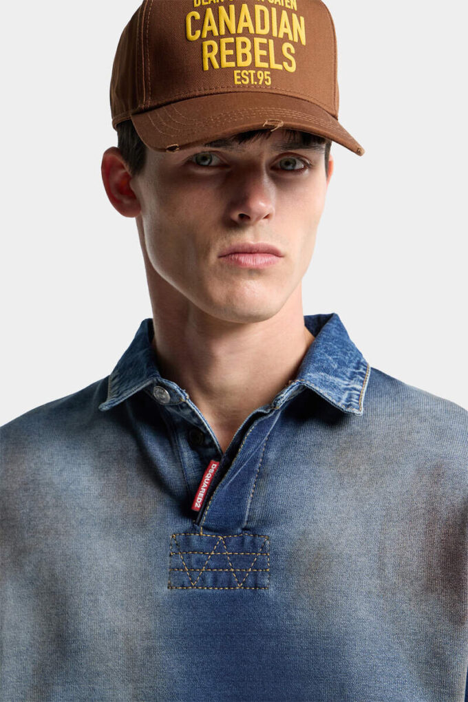 Polo met lange mouwen en denimeffect
