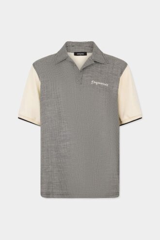 Polo van scheerwol en linnen met pied-de-poule-motief Polo van scheerwol en linnen met pied-de-poule-motief